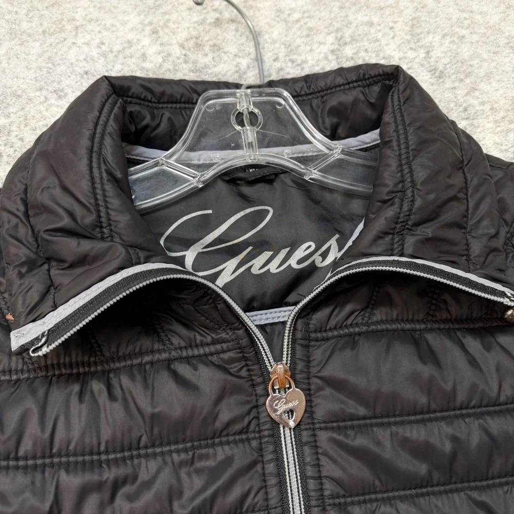 Guess Womens Black Quilted Puffer Jacket‎ Size XS Heart Zipper Winter